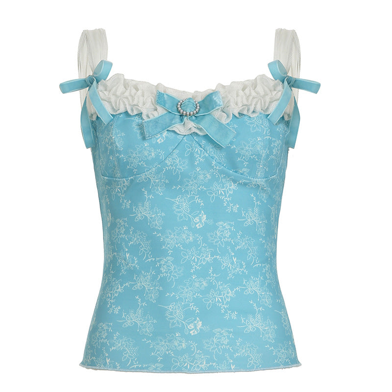 Sweet French Princess Style Camisole – Lace Trim & Bow Tank Top (S–XL)