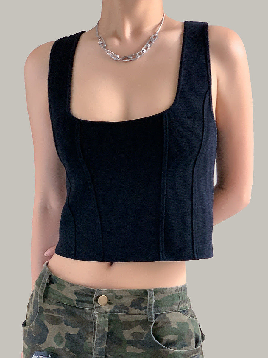 Minimalist Black Slim Fit Sleeveless Square Neck Tank Top (S–XL)