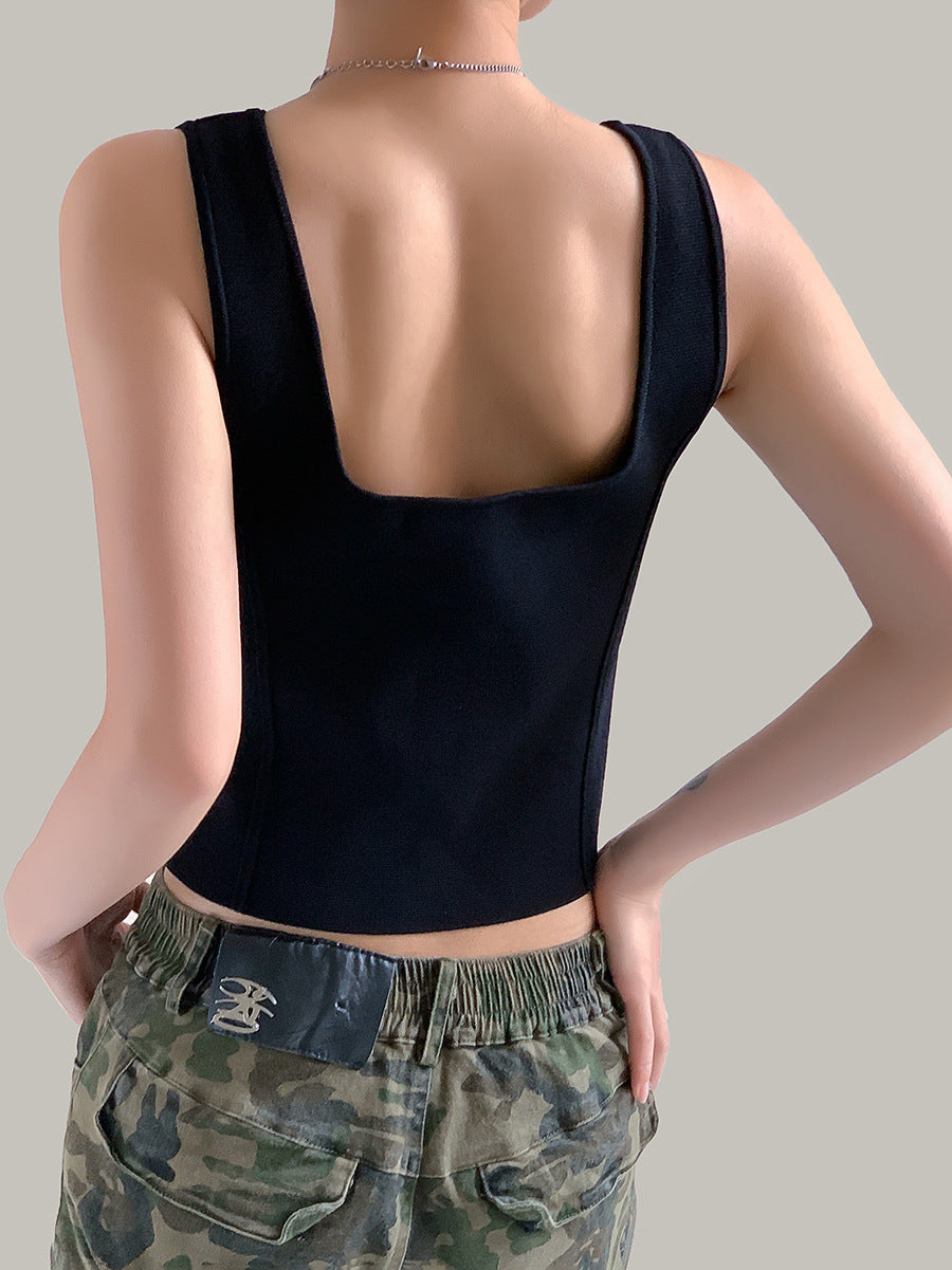 Minimalist Black Slim Fit Sleeveless Square Neck Tank Top (S–XL)