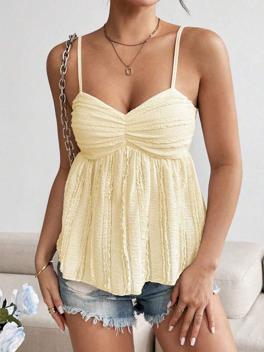Yellow Ruffle Pleated Cami Top – Summer Flowy Cute Tank Top for Women S-XL