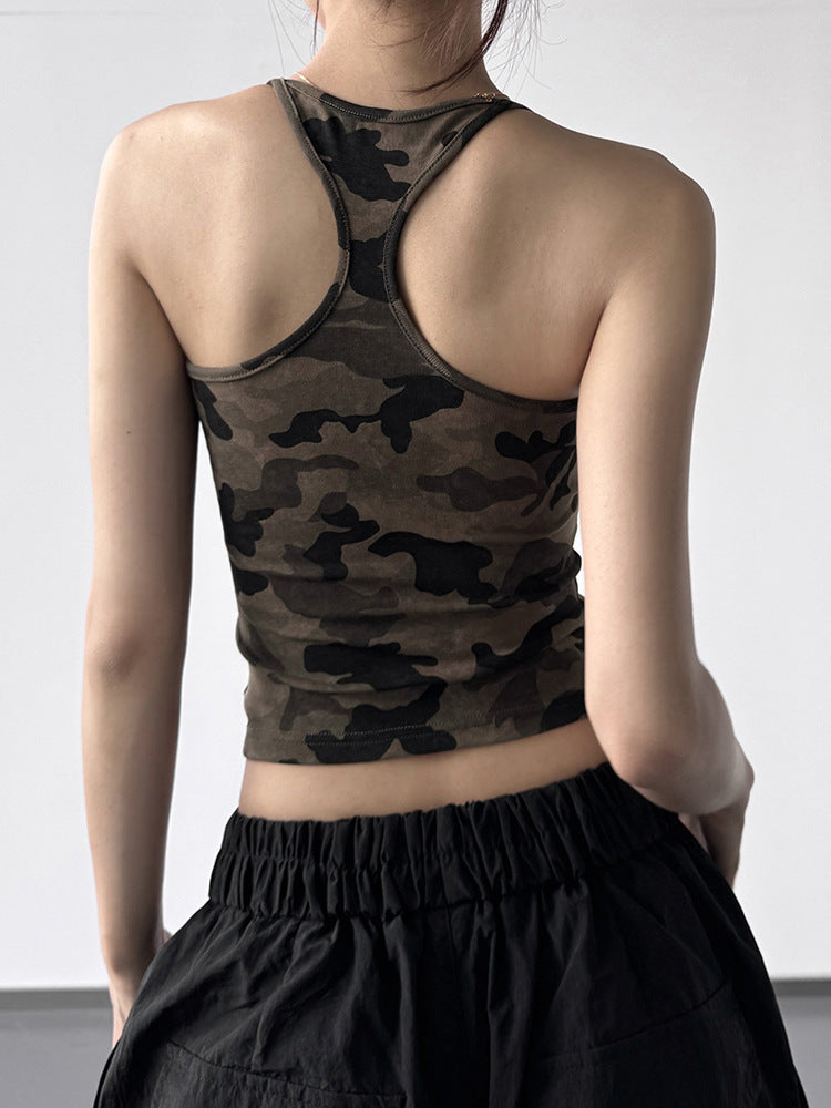 Camo Print Sexy Tank Top – Slim Fit Stretchy Cropped Cami for Women S-XL