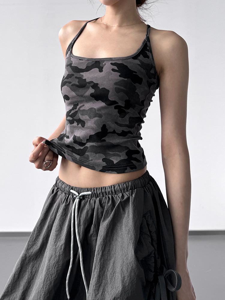 Camo Print Sexy Tank Top – Slim Fit Stretchy Cropped Cami for Women S-XL
