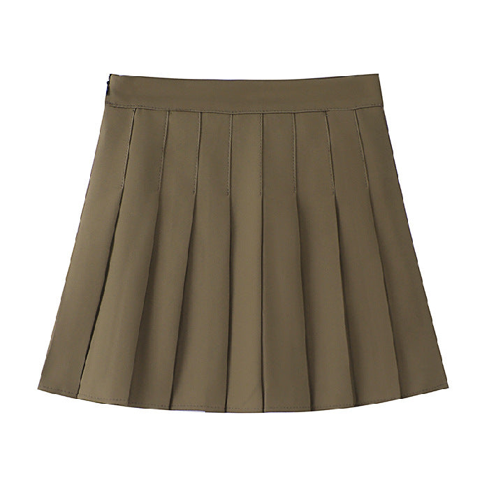 Vintage Solid Color High - Waisted Pleated Mini Skirt, Preppy Style Slimming A - Line Skirt (Sizes S - XL)