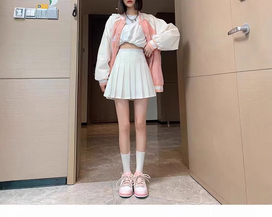 Preppy Style White Pleated Mini Skirt, High - Waisted Slimming A - Line Skirt (Sizes S - XL)
