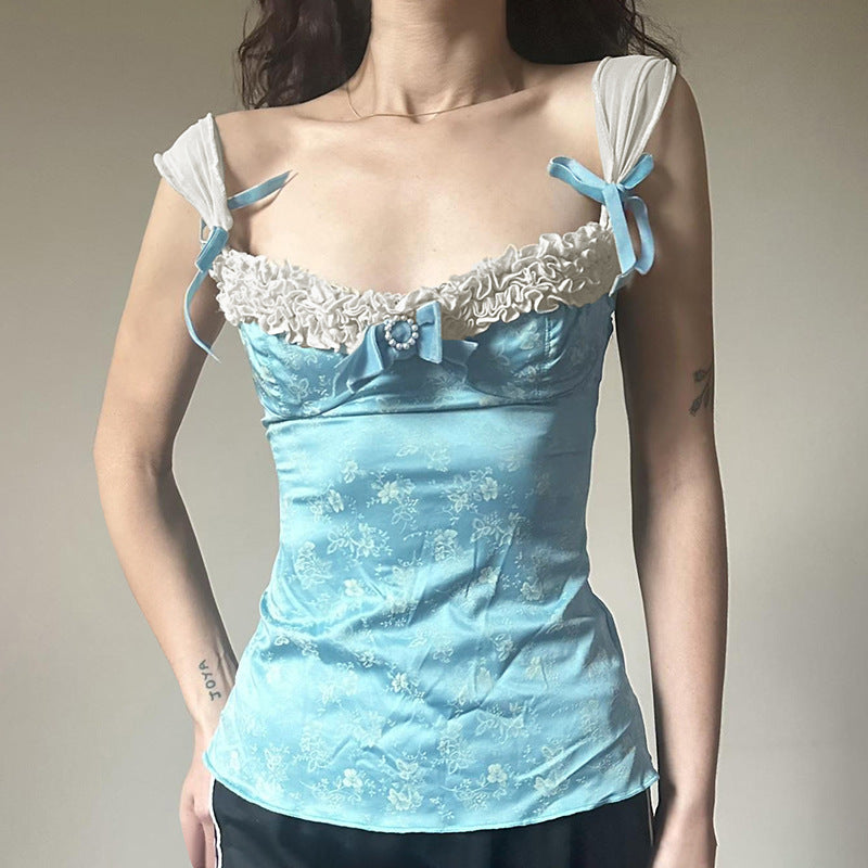 Sweet French Princess Style Camisole – Lace Trim & Bow Tank Top (S–XL)