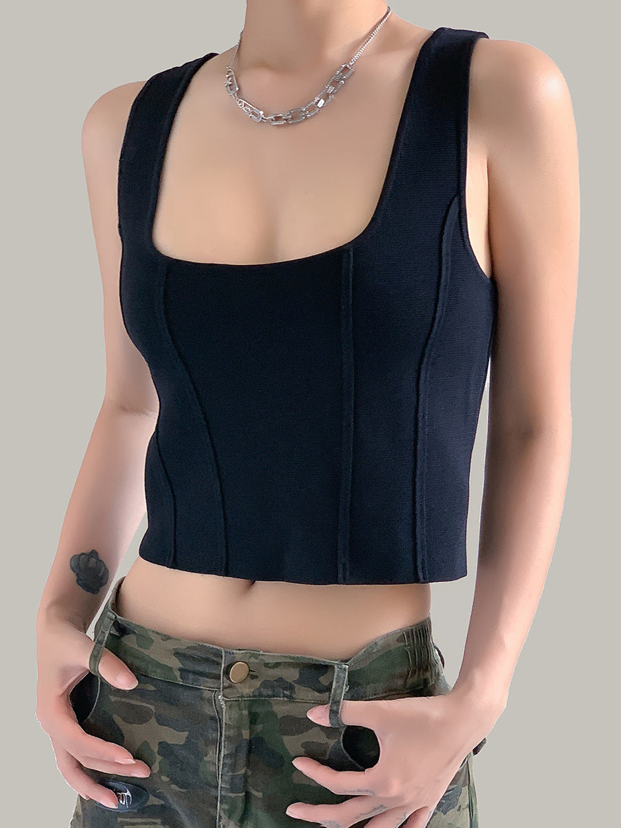 Minimalist Black Slim Fit Sleeveless Square Neck Tank Top (S–XL)