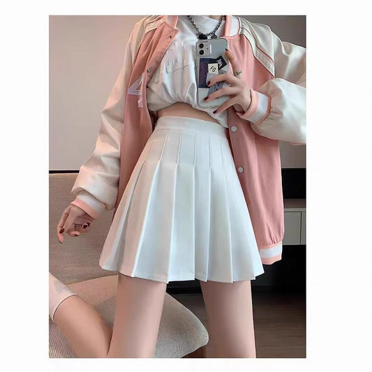 Preppy Style White Pleated Mini Skirt, High - Waisted Slimming A - Line Skirt (Sizes S - XL)