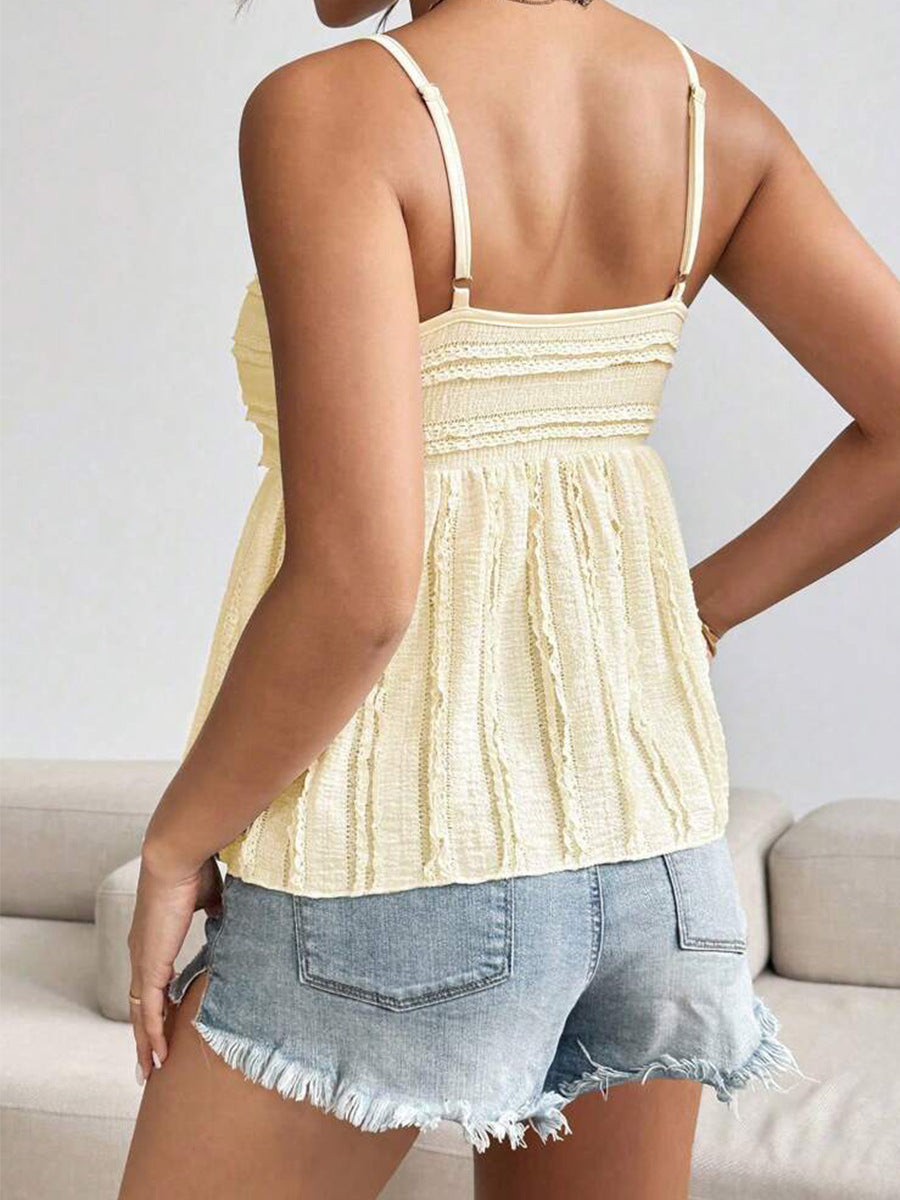 Yellow Ruffle Pleated Cami Top – Summer Flowy Cute Tank Top for Women S-XL